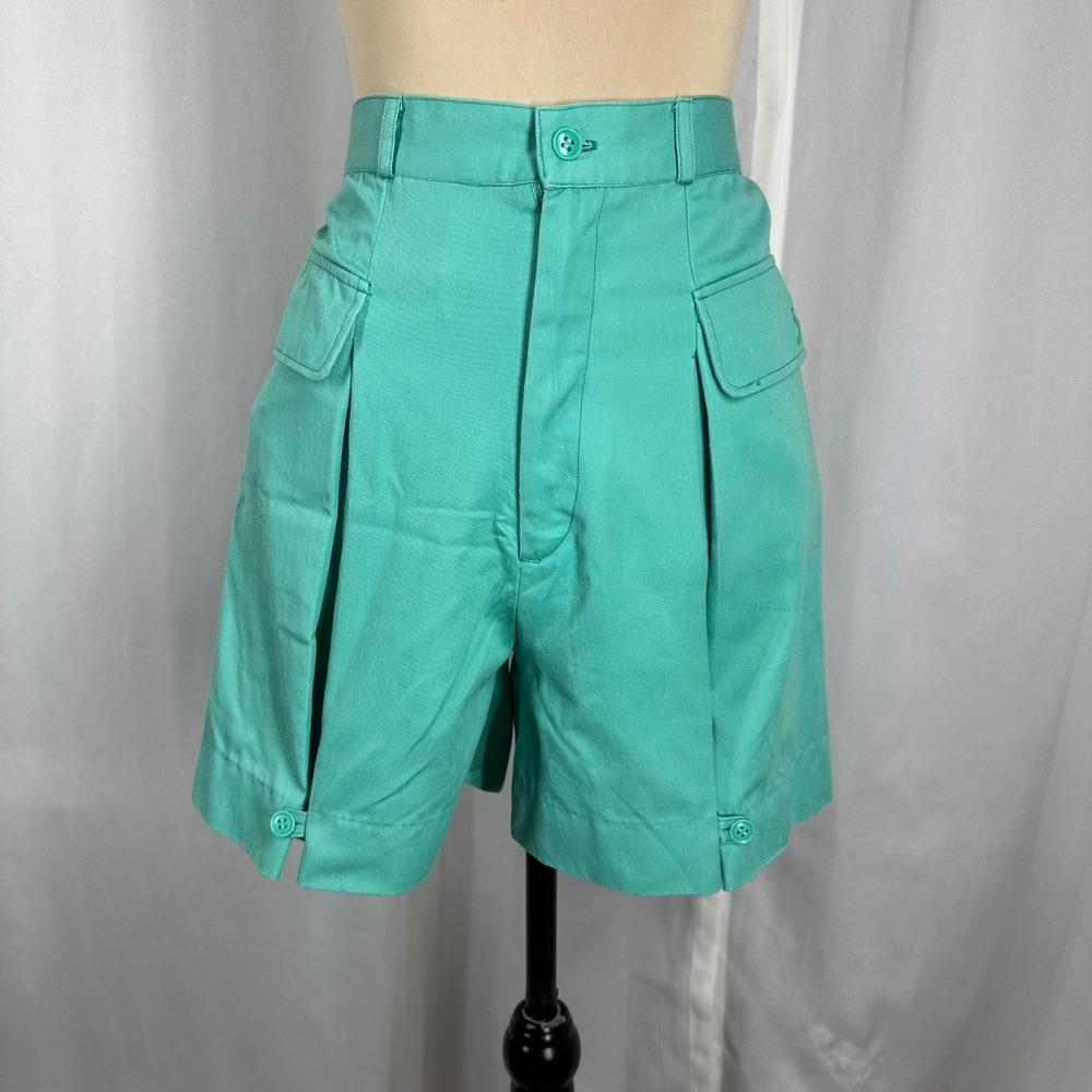 C'est Joli Vintage Juniors Shorts 7/8 Teal High Waist Pleated Pockets